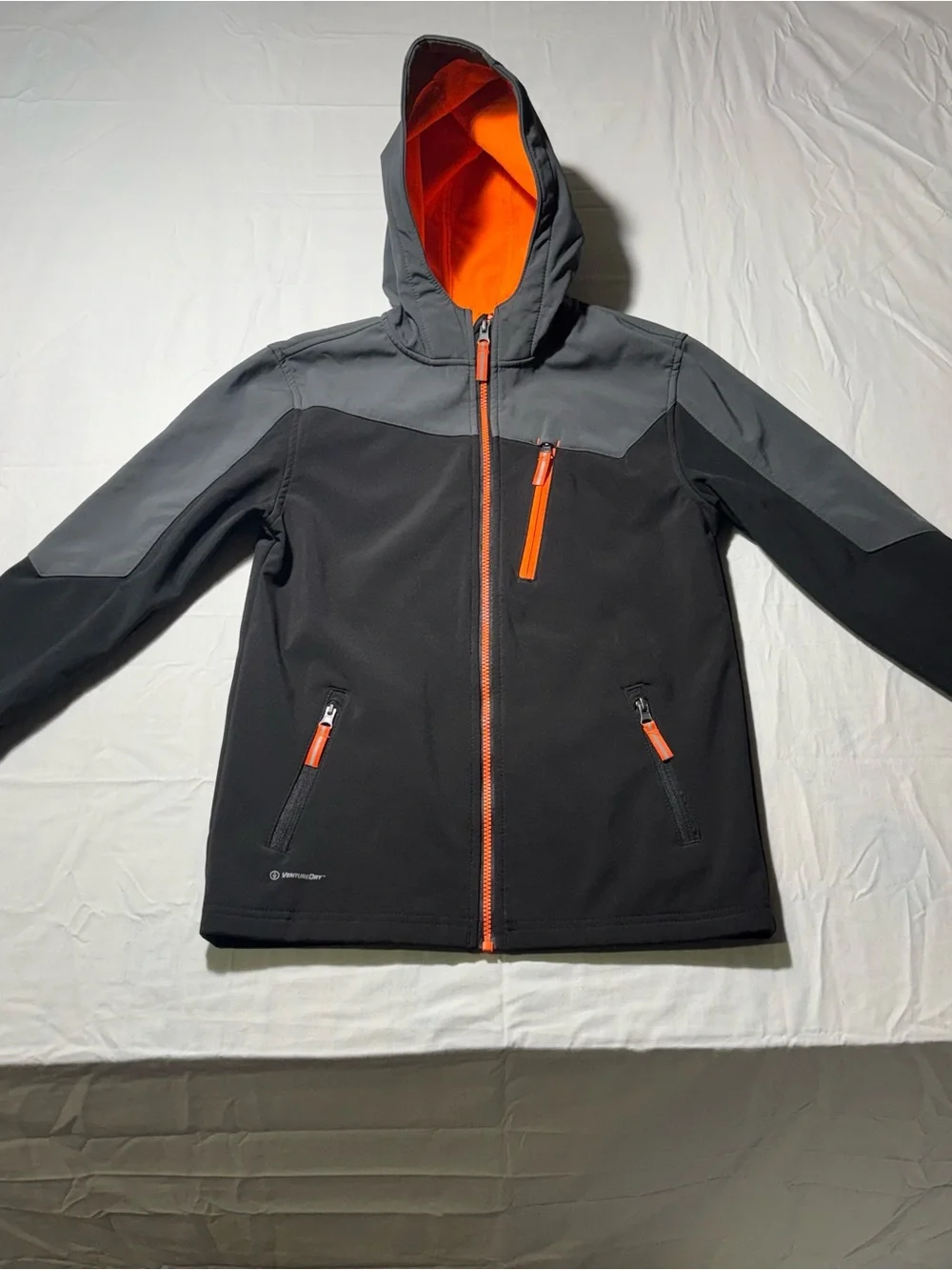 Boys Champion Venture Dry  Orange Fleece-Lined Rain Jacket with Gray Trim